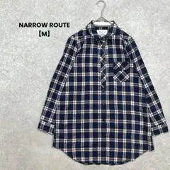 NARROW　ROUTE 長袖チェックシャツ　ネイビー【M】チュニック　コットンのサムネイル