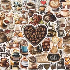 ステッカー シール コーヒー柄 50枚 coffee カフェ風 ヴィンテージ