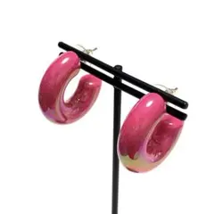 P137 アレルギー対応 ステンレス アクリル オーロラ ピンク フープ型ピアス