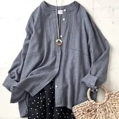 DOORS ドアーズ エンブロイダリーシャツ M グレー バンドカラー 長袖