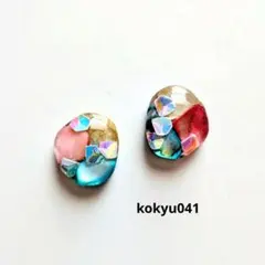 #041 ハンドメイドピアス　イヤリング　レジン　カラーシェル