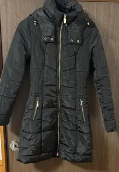 H&M フード付きロングダウンジャケット 黒