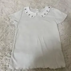 刺繍付きフリルカラー半袖Tシャツ　130 女の子
