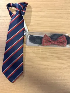 【新品未使用】キッズ ネクタイ 蝶ネクタイ 2点セット ネイビー ストライプ