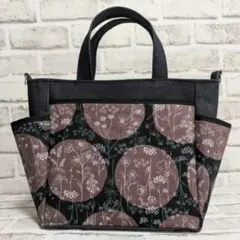 ハンドメイド　ポケット多数トート　大サイズ　Flowerドット柄＆デニム