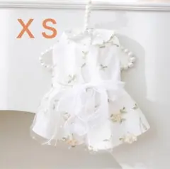 犬服 ワンピース ドレス 刺繍 フラワー リボン XS