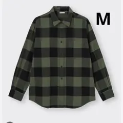 GU ジーユー フランネルチェックシャツ M ギンガム オリーブ