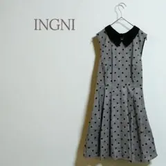 ★イング★ノースリーブワンピース ドット 襟付 かわいい フレアスカート