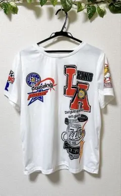 ホワイトグラフィックプリントTシャツ　LL