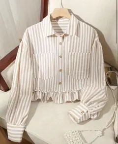 SHEIN シーイン　ストライプ　長袖　シャツ　レディース　トップス　フリル