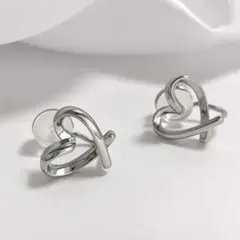 銀メッキ銅製ハート型ノンピアス クリップイヤリング