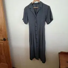 ネイビー水玉 半袖シャツワンピース 9R
