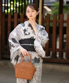 新品utatane 高級変わり織 浴衣 単品 黒ミント琥珀のぼかし乱菊