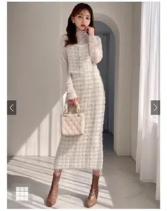 GRL　シャギーニットチェック柄トップスタイトスカートセットアップ　dr491