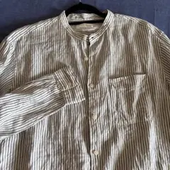 ユニクロ　バンドカラーストライプ リネンシャツ 長袖L