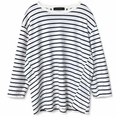 ナノユニバース【M】ボーダーカットソー 長袖 綿100% ドロップショルダー