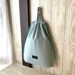 sale！ハンドメイド.くすみブルーグリーン系.無地.巾着大きめ
