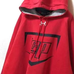 アンダーアーマー LCPデカロゴ刺繍 スウェットパーカー レッド赤 L 古着