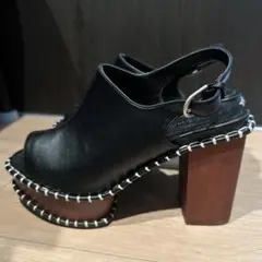 レザーオープントゥサンダル 黒 moussy