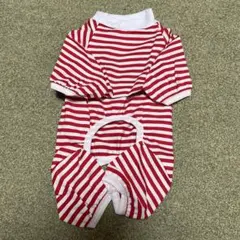 【可愛い犬服】ロンパース つなぎ カバーオール 赤白ボーダー 抜け毛対策 部屋着のサムネイル