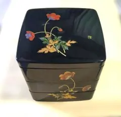 重箱 三段重 黒塗り 花柄 4.5寸
