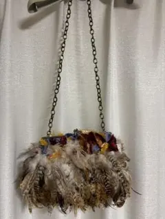 ZARA フラワー装飾の羽根パーティーバッグ