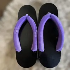 紫色 花模様 木製下駄