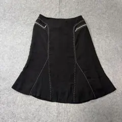フレアスカート 膝丈 ステッチ ギミック デザイン 黒 グランジ レトロ モードのサムネイル