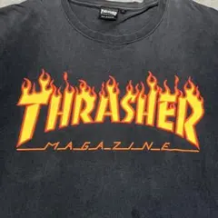 964 THRASHER フレイムロゴ 大判プリント 6L フェード黒 ビッグ