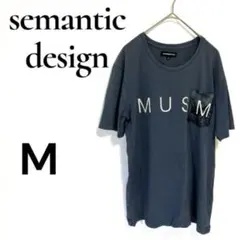 セマンティックデザイン 半袖Tシャツ M ブルー ボタニカル柄ポケットのサムネイル
