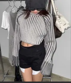 SHAGGIEプレーティングクルーネックニット