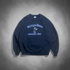 【USA製】90s JERZEES 企業ロゴ スウェット ネイビー L短丈