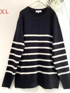 THE SHOP TK XL ニットセーター 黒と白のストライプ　ボーダー柄