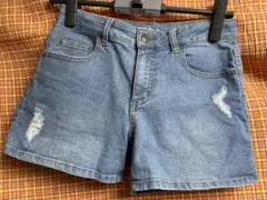 デニムブルー ダメージ加工 ハーフパンツ 160cm
