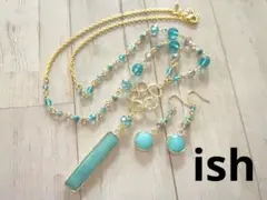 【A012】ishアマゾナイトカットスクエア・コインネックレス＆ピアス