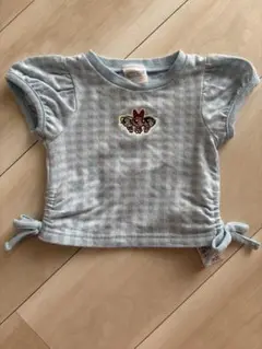 パワーパフガールズ　水色チェック キャラクター刺繍 Tシャツ 80