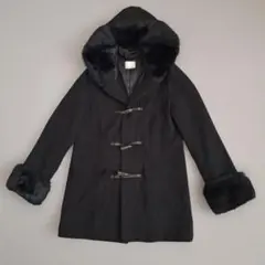 ゴージャスファー付き黒ウールダッフルコートサイズ2EGOIST