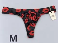新品 メンズ M 触り心地超いい　Tバック リップ柄 ブラック レッド
