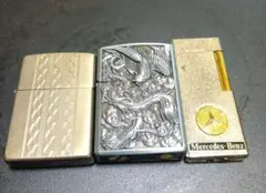 ライター３個セット、Zippoとオイルライターとベンツライター