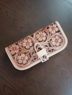 レザーカービング　長財布　ロングウォレット