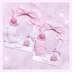 硬質ケース 2点ペアセット ♡ねこちゃんギンガムリボン
