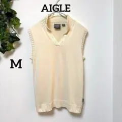 美品【AIGLE 】ニットベスト M アイボリー 綿混 シャツ合わせ 春コーデのサムネイル