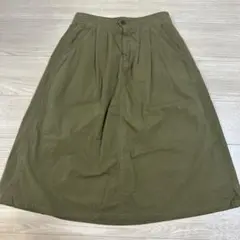 ドミンゴ　オリーブ色プリーツ付きひざ丈スカート　フリーサイズ　D.M.G