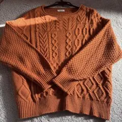 【LOWRYS FARM 】オレンジ ケーブル編み ニット