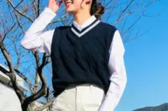 ネイビー Vネック ニットベスト