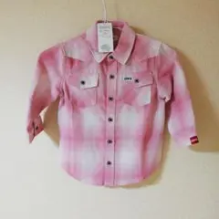 EDWIN ピンク系チェック長袖シャツ 100