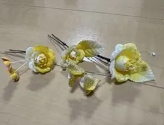 イエロー 髪飾り 花 卒業式七五三初詣着物浴衣成人式