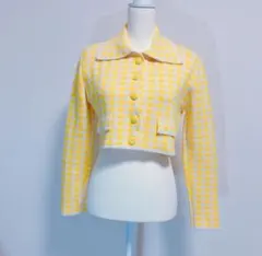 イエローチェック柄クロップドジャケットZara twice