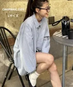 CIAOPANIC TYPY ルーズシルエットチェックシャツ　ブルー　Lサイズ