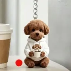 トイプードル アクリルキーホルダー コーヒー 可愛い キーリング